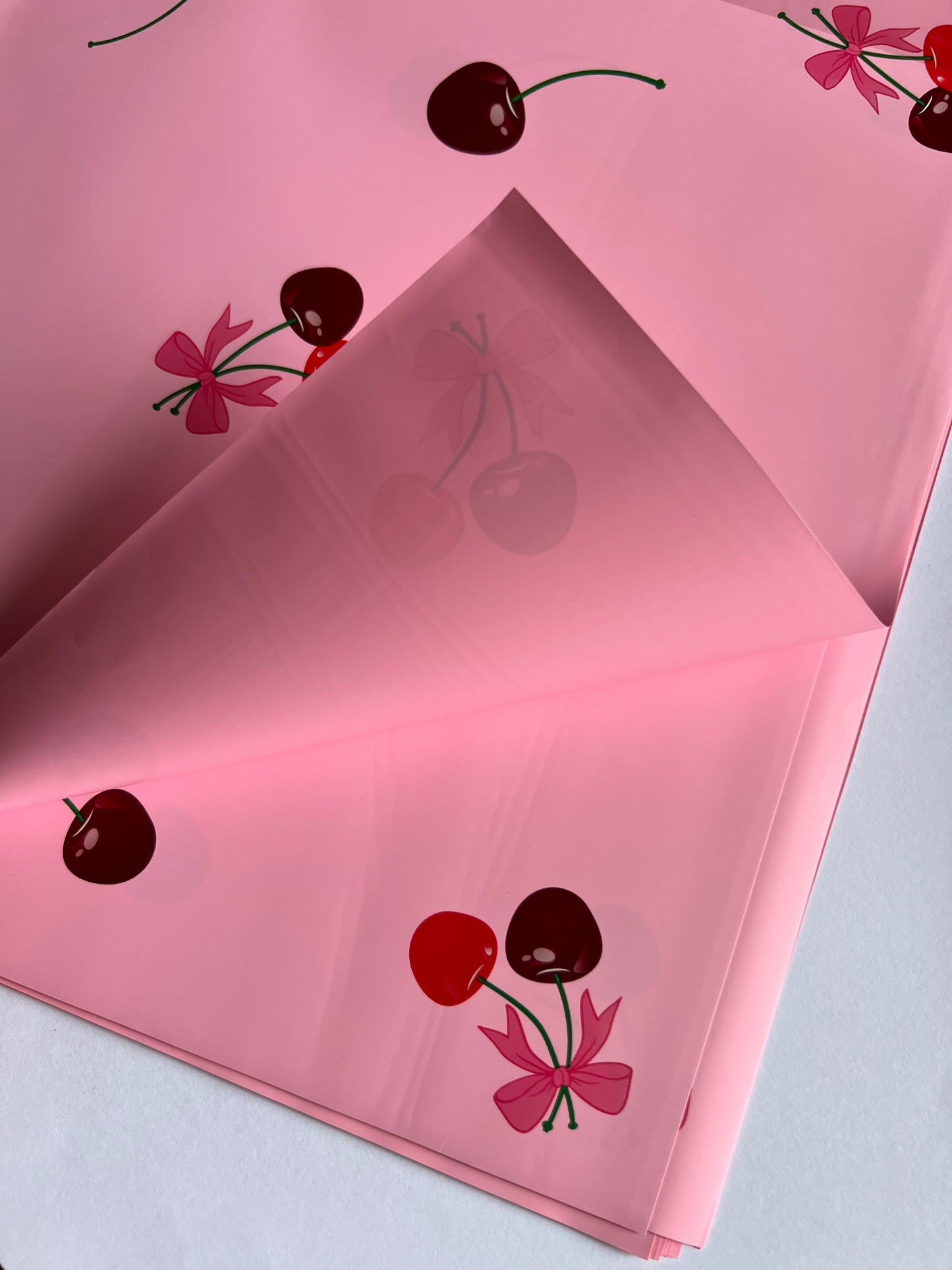 Cherry’s With Bow Floral Wrapping Paper Pink
